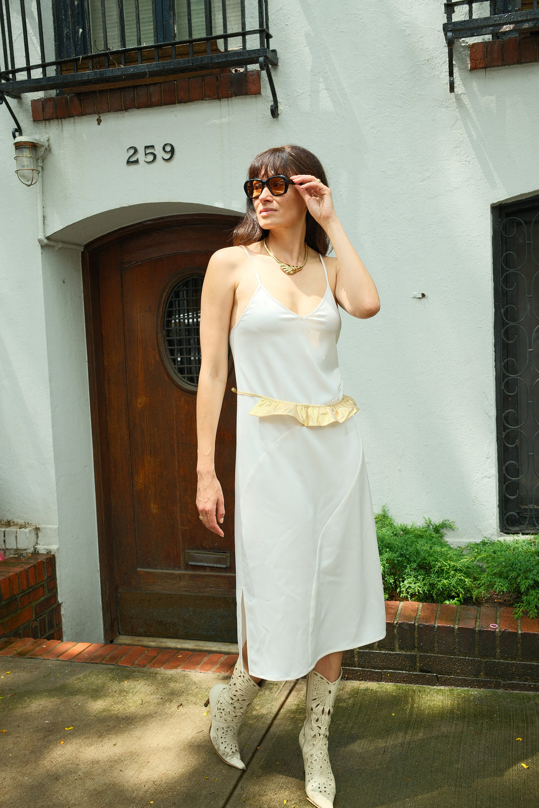 SUNBURST SLIP DRESS BLANC