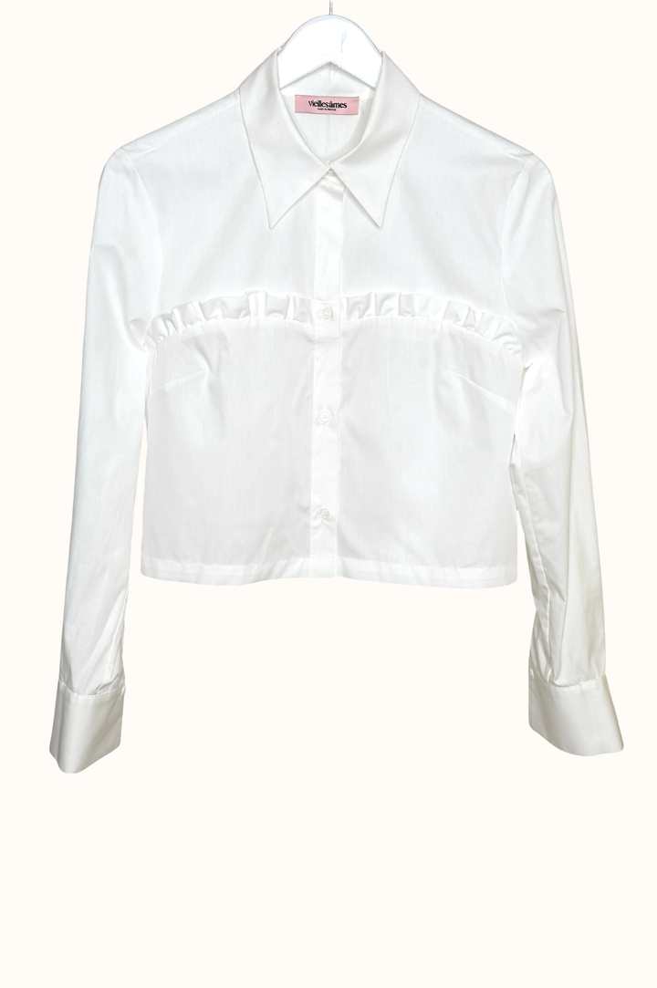 CROP RUFFLED TRUST TOP BLANC