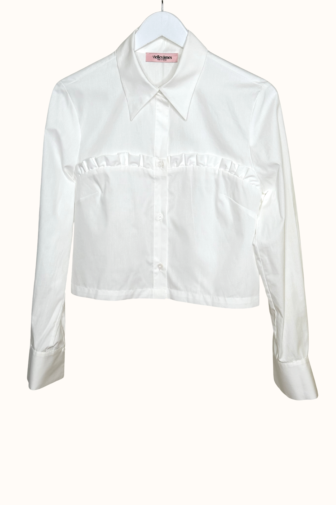 CROP RUFFLED TRUST TOP BLANC