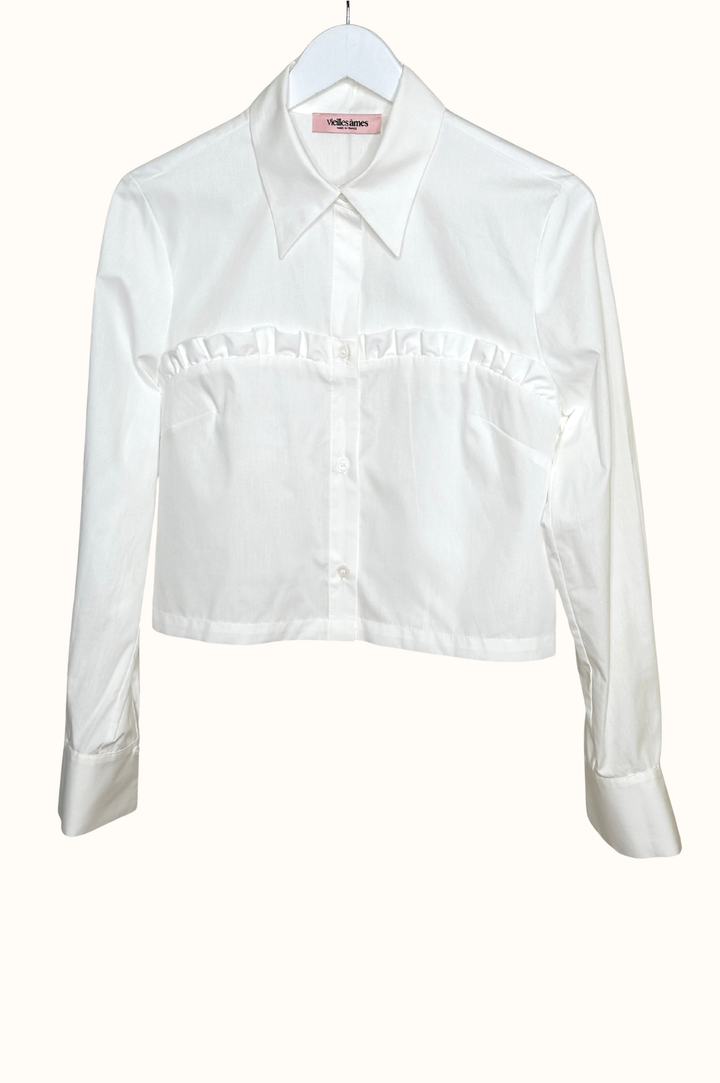 CROP RUFFLED TRUST TOP BLANC