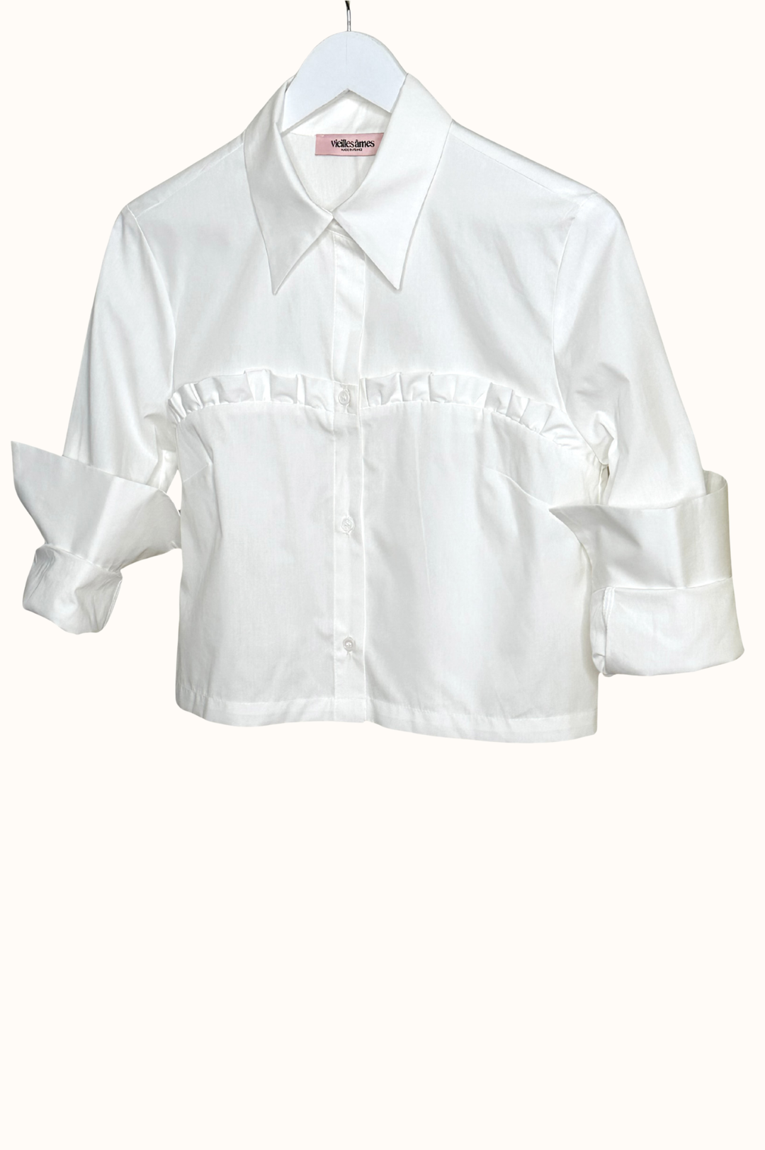 CROP RUFFLED TRUST TOP BLANC