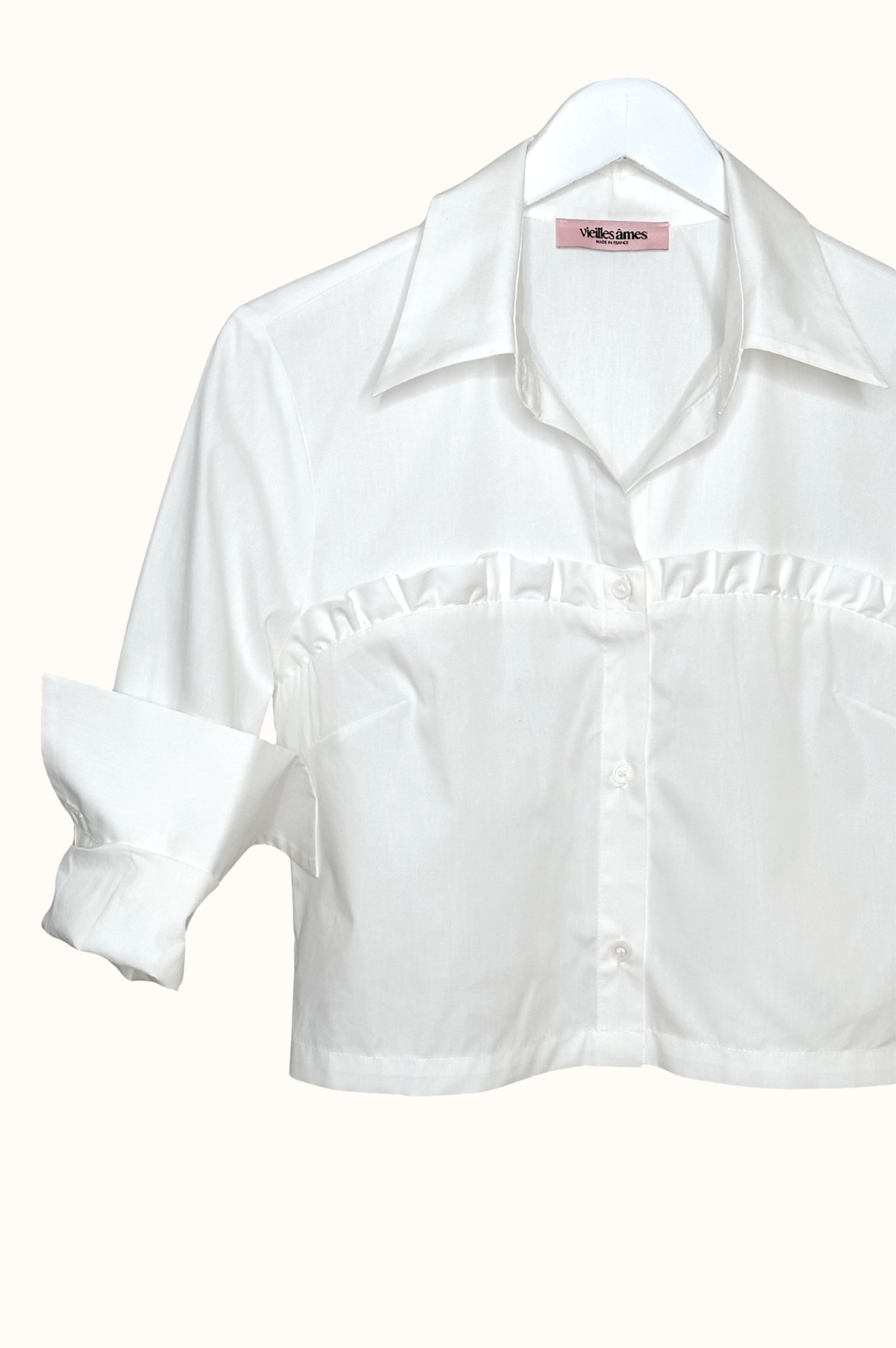 CROP RUFFLED TRUST TOP BLANC