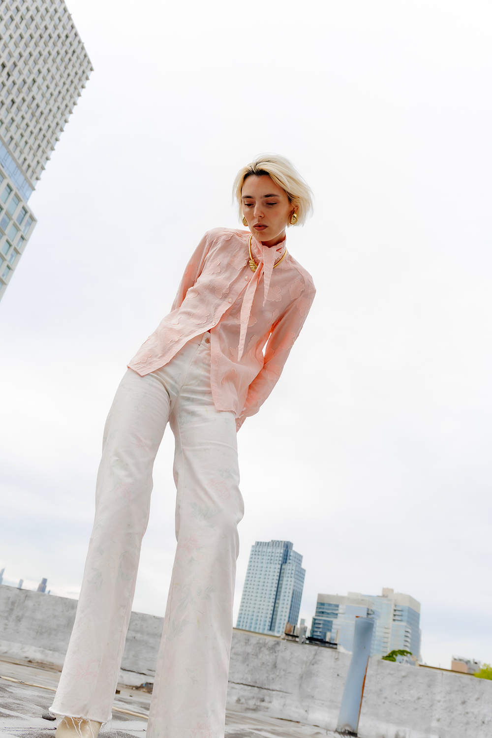 BUILDER JEAN FLEUR BLANC
