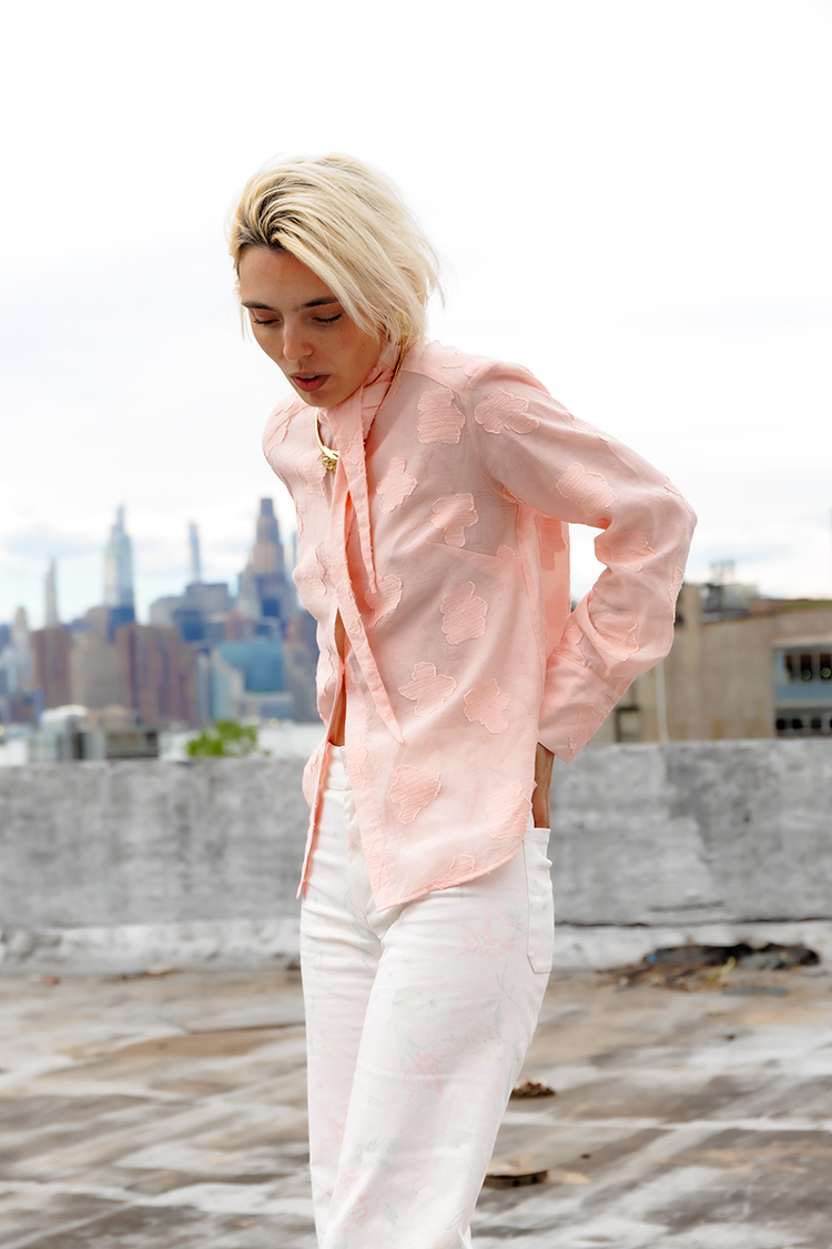 LADY-TIE TOP ROSE FLEUR