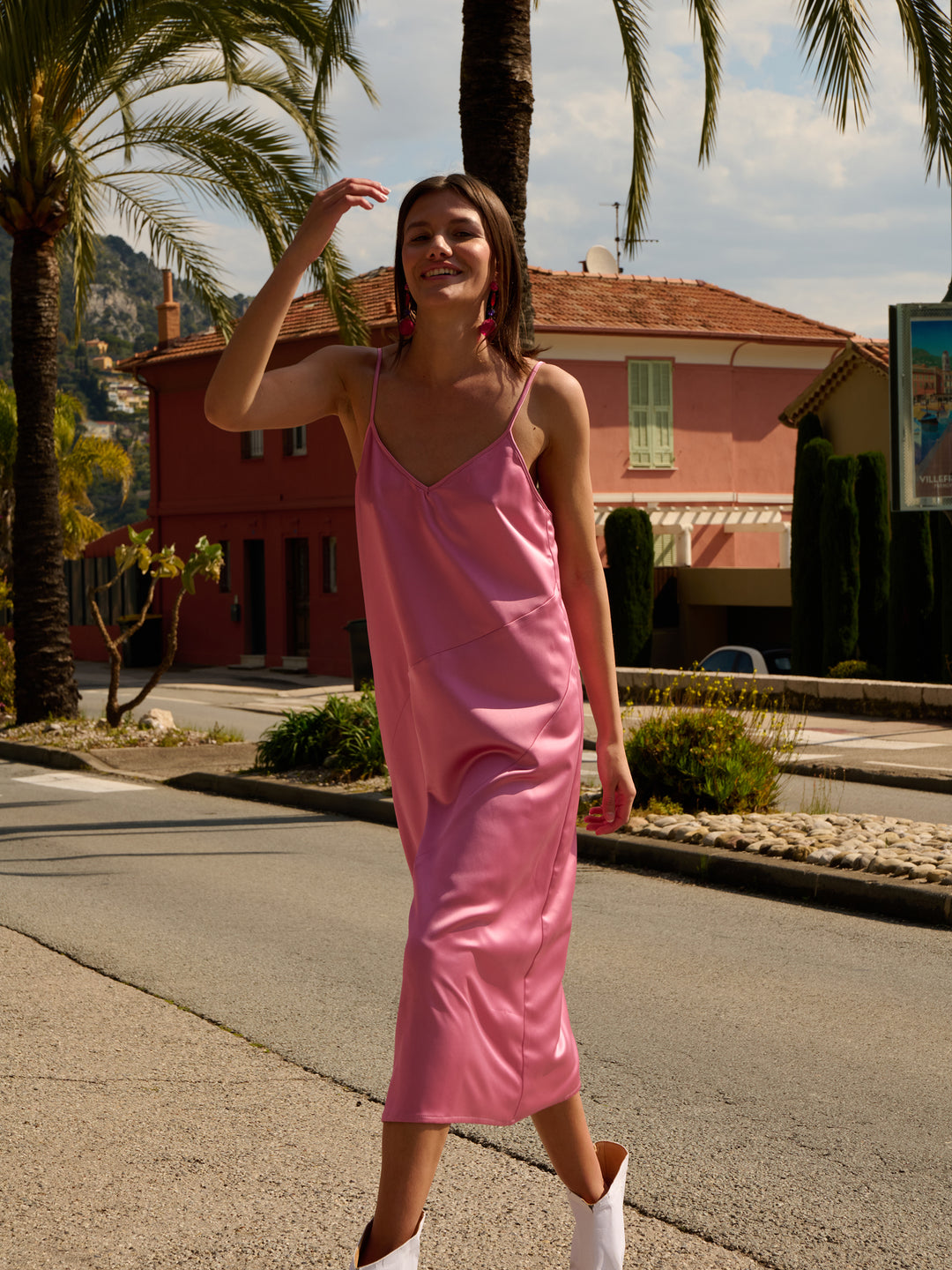 SUNBURST SLIP DRESS RASPBERRY SORBET