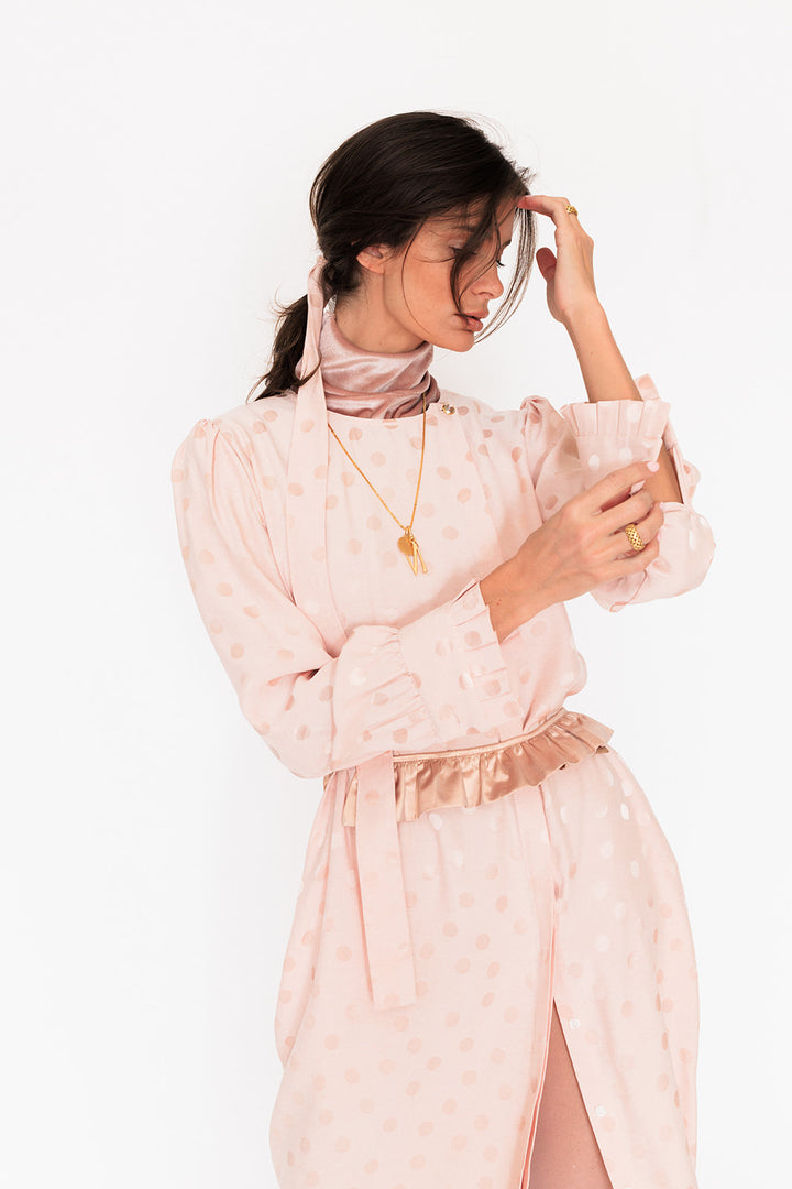 RITA DRESS VINTAGE ROSE À POIS