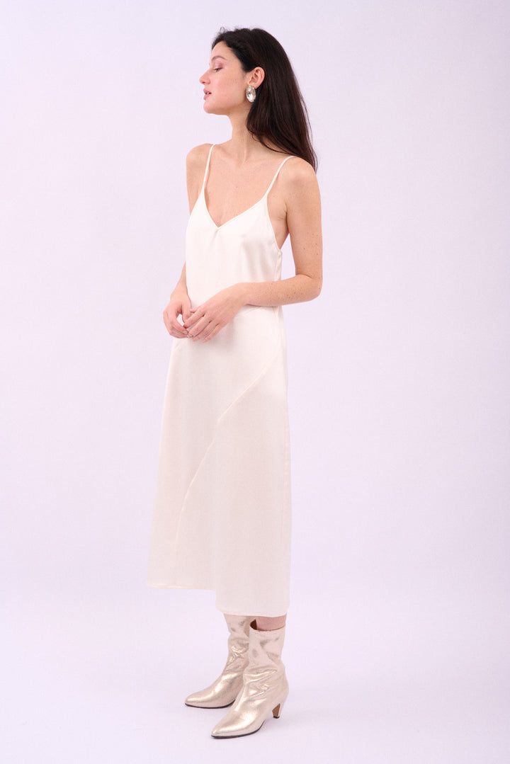 SUNBURST SLIP DRESS BLANC